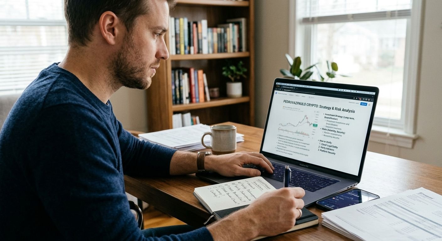 Digital graph analyzing pedrovazpaulo crypto investment portfolio strategies on a laptop screen.